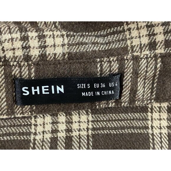 Shein Womens Size Small Shirt Long Sleeve Collared Plaid Check Button Down - Picture 4 of 9